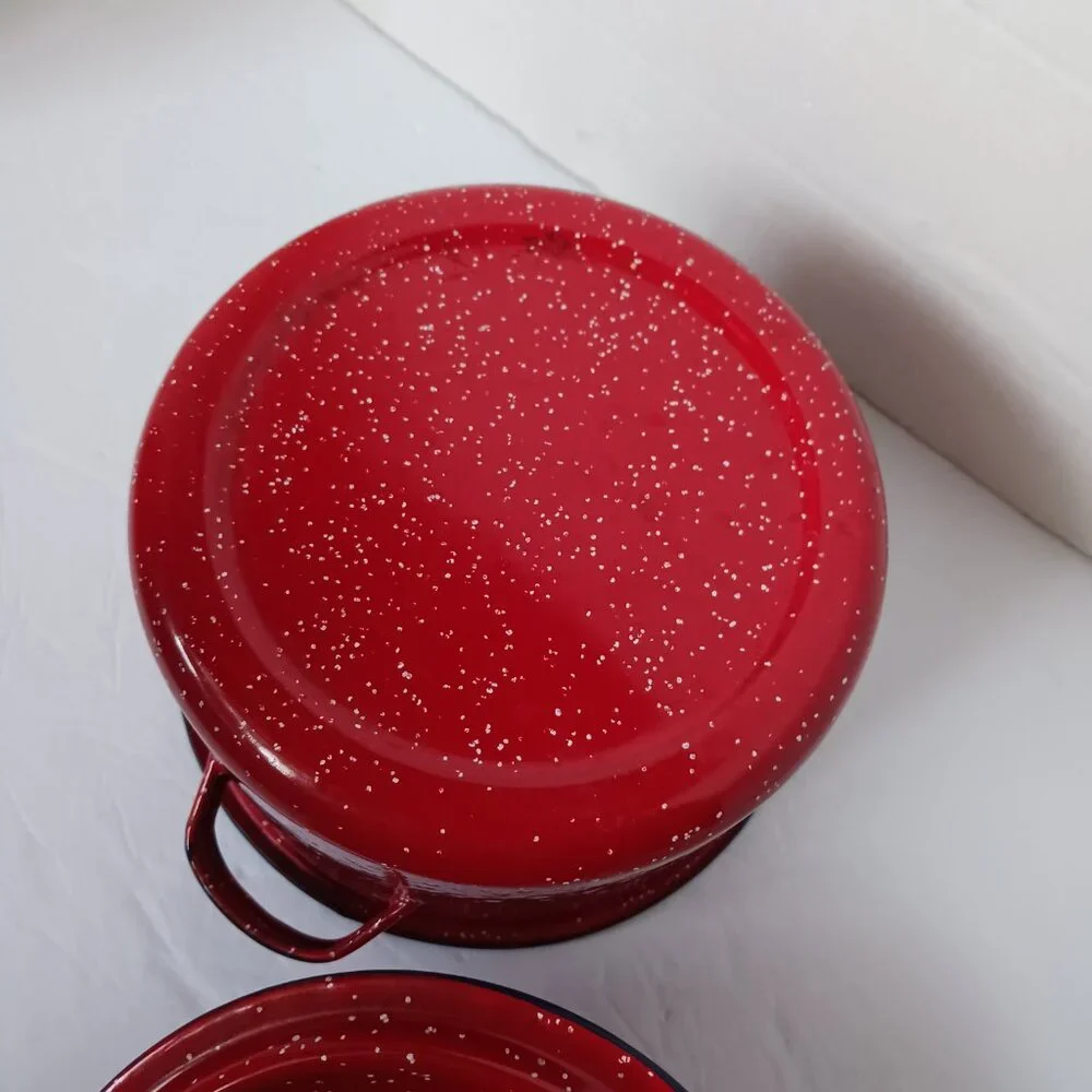 Vintage Red Blue Splatter Spackle Enamelware Cooking Pot